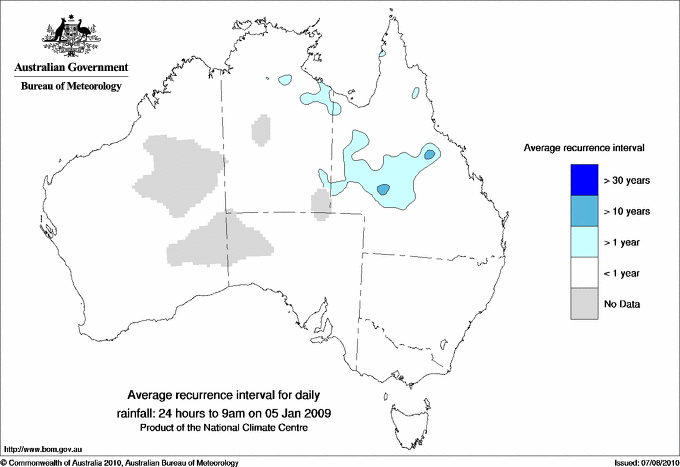 Australian daily rainfall average recurrence interval maps