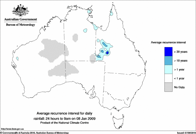 Australian daily rainfall average recurrence interval maps