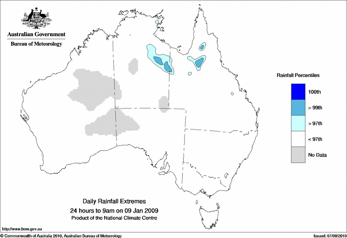 Australian daily rainfall extreme area maps