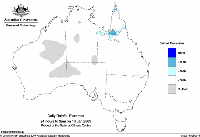 Australian daily rainfall extreme area maps