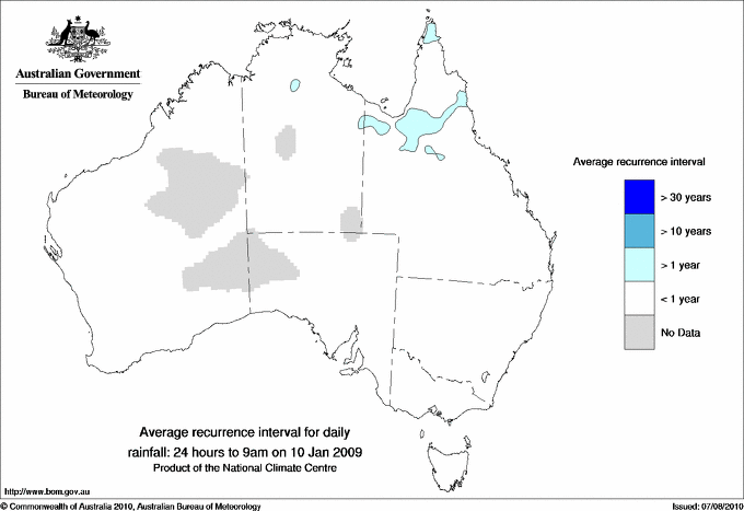 Australian daily rainfall average recurrence interval maps