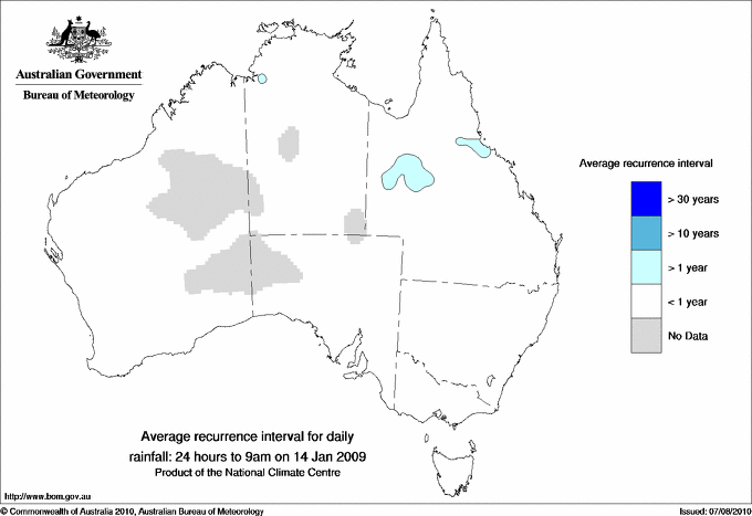 Australian daily rainfall average recurrence interval maps