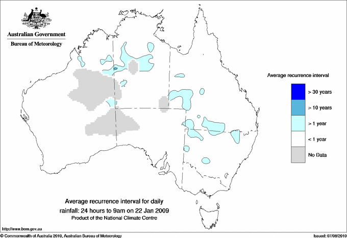 Australian daily rainfall average recurrence interval maps