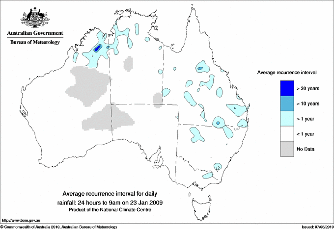 Australian daily rainfall average recurrence interval maps