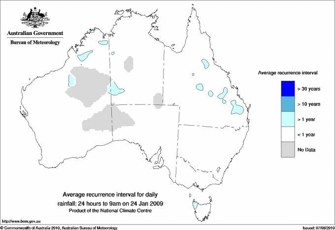 Australian daily rainfall average recurrence interval maps