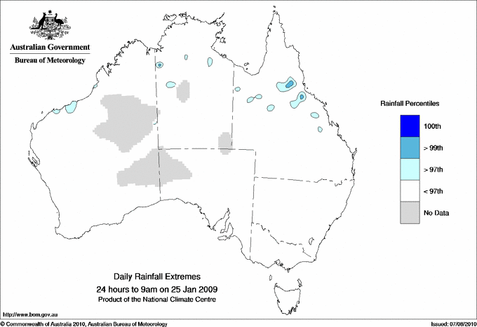Australian daily rainfall extreme area maps