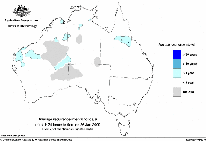 Australian daily rainfall average recurrence interval maps