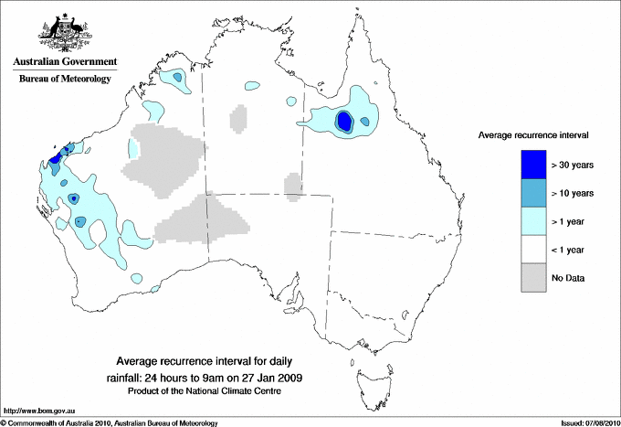 Australian daily rainfall average recurrence interval maps