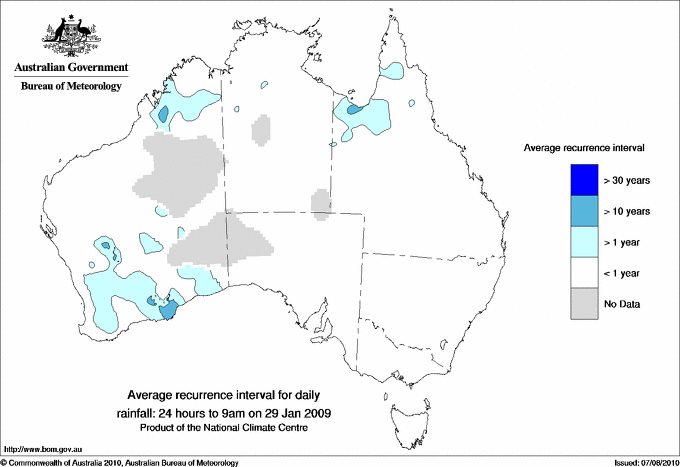 Australian daily rainfall average recurrence interval maps