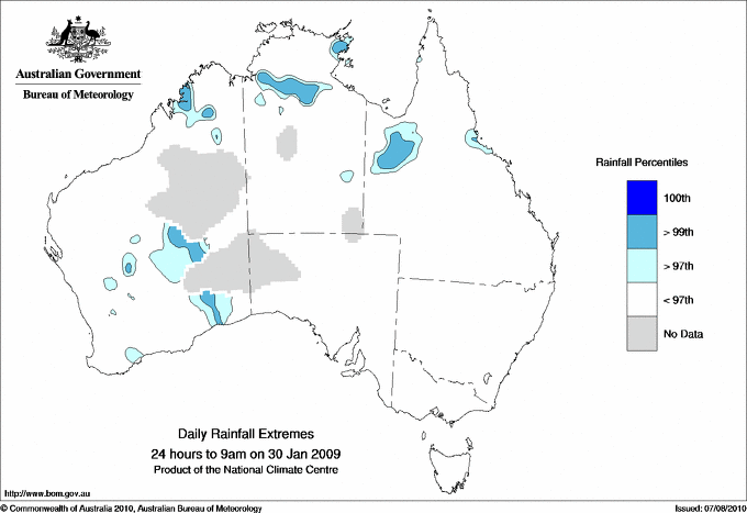 Australian daily rainfall extreme area maps