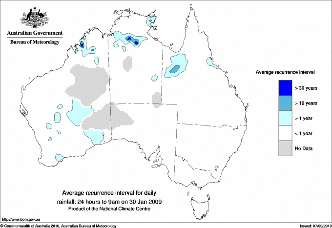 Australian daily rainfall average recurrence interval maps