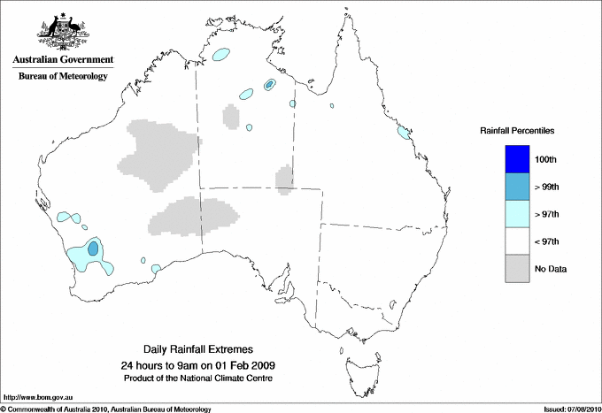 Australian daily rainfall extreme area maps