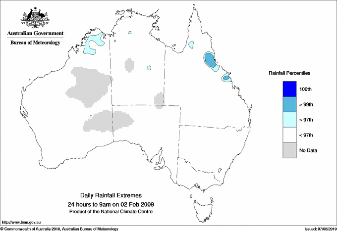 Australian daily rainfall extreme area maps