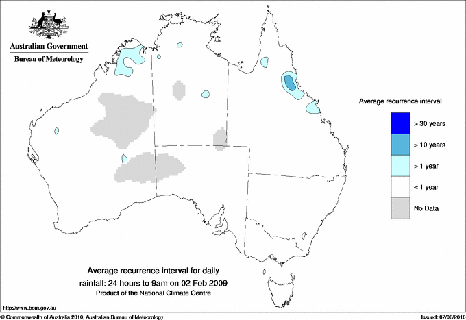 Australian daily rainfall average recurrence interval maps