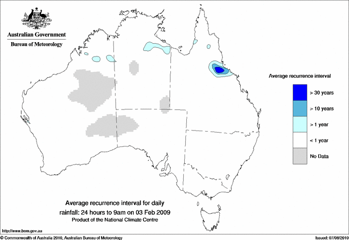 Australian daily rainfall average recurrence interval maps