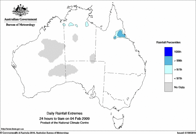 Australian daily rainfall extreme area maps