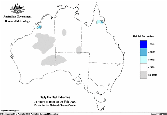 Australian daily rainfall extreme area maps