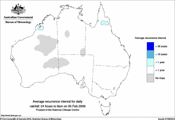 Australian daily rainfall average recurrence interval maps
