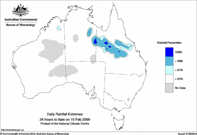 Australian daily rainfall extreme area maps