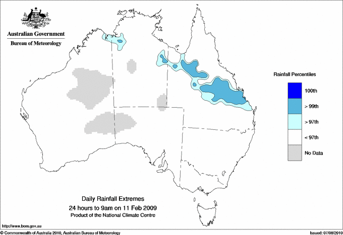 Australian daily rainfall extreme area maps