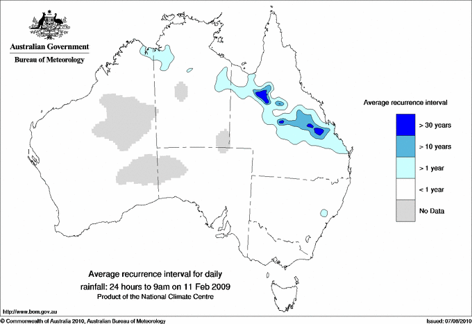 Australian daily rainfall average recurrence interval maps