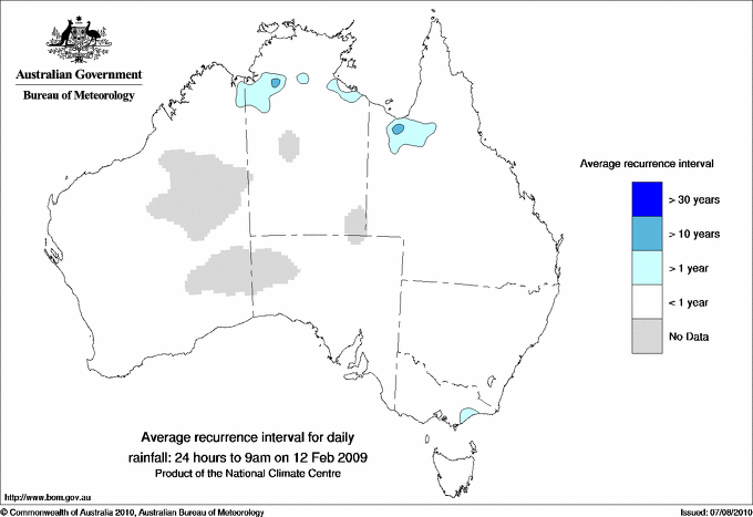 Australian daily rainfall average recurrence interval maps