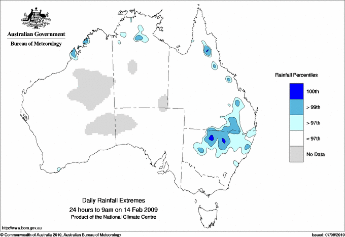 Australian daily rainfall extreme area maps