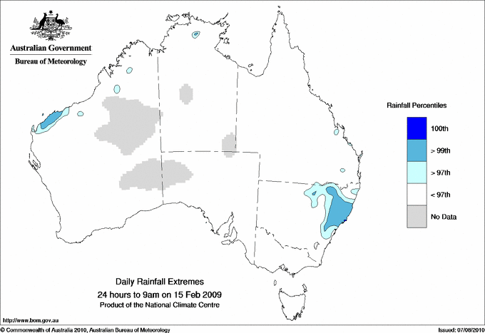Australian daily rainfall extreme area maps