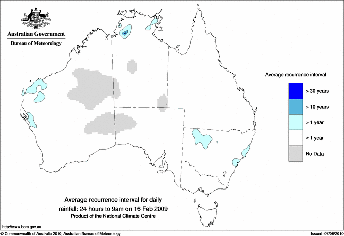 Australian daily rainfall average recurrence interval maps
