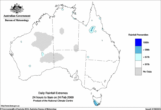 Australian daily rainfall extreme area maps