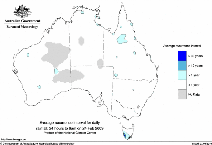 Australian daily rainfall average recurrence interval maps