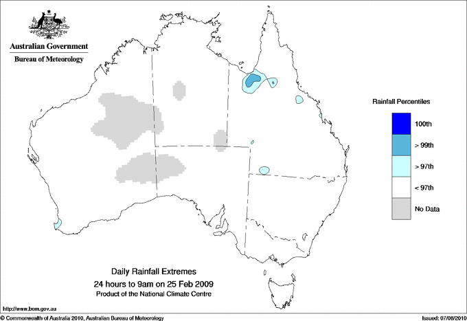 Australian daily rainfall extreme area maps