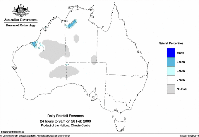 Australian daily rainfall extreme area maps