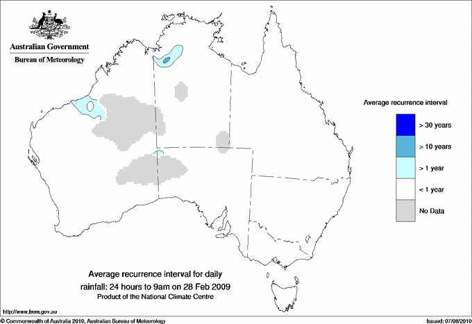 Australian daily rainfall average recurrence interval maps