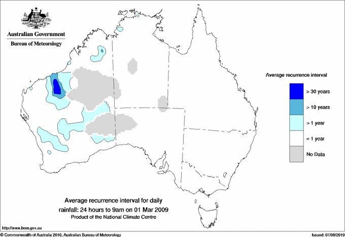 Australian daily rainfall average recurrence interval maps