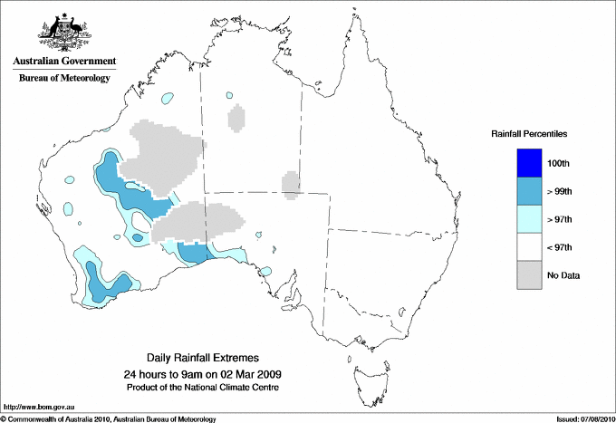 Australian daily rainfall extreme area maps