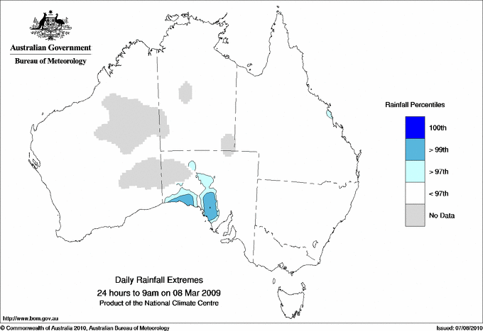 Australian daily rainfall extreme area maps