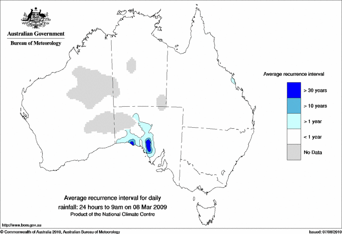 Australian daily rainfall average recurrence interval maps