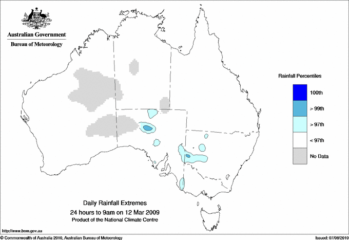 Australian daily rainfall extreme area maps