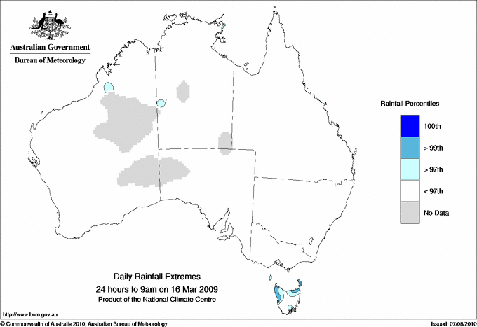 Australian daily rainfall extreme area maps