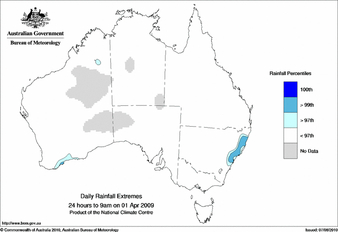 Australian daily rainfall extreme area maps