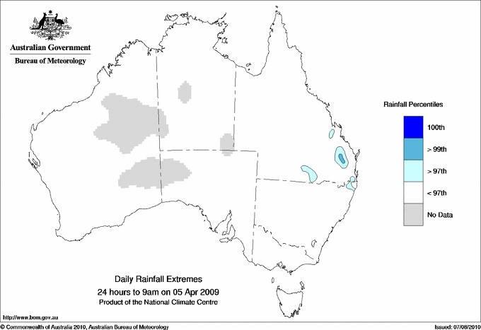 Australian daily rainfall extreme area maps