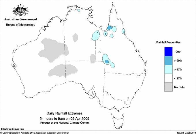 Australian daily rainfall extreme area maps
