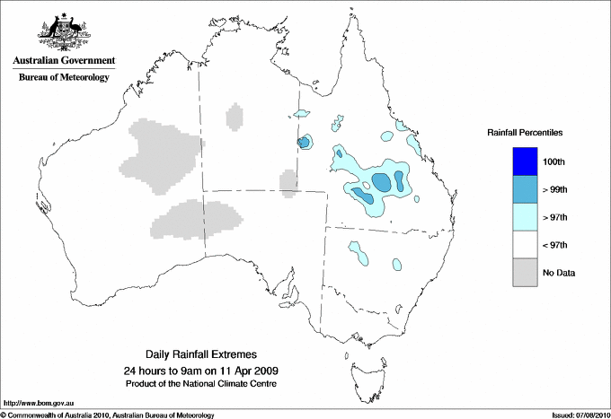 Australian daily rainfall extreme area maps