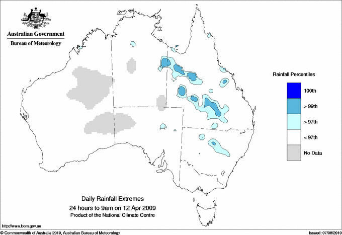 Australian daily rainfall extreme area maps