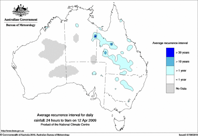 Australian daily rainfall average recurrence interval maps