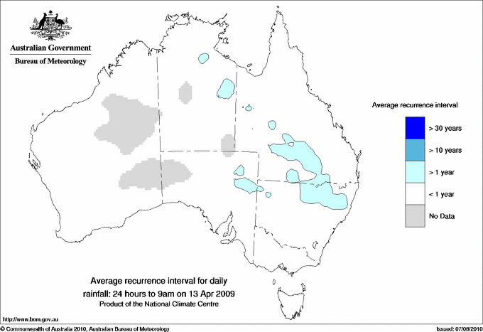 Australian daily rainfall average recurrence interval maps