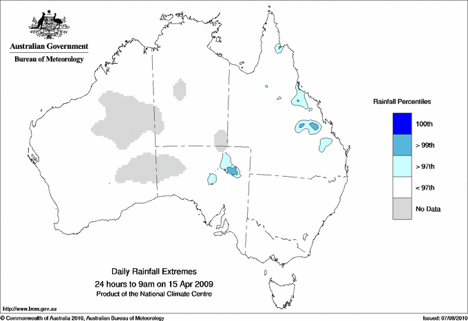 Australian daily rainfall extreme area maps