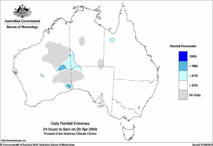 Australian daily rainfall extreme area maps