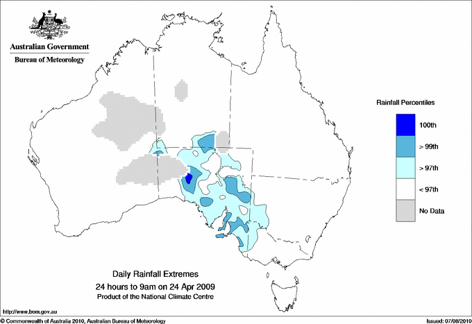 Australian daily rainfall extreme area maps